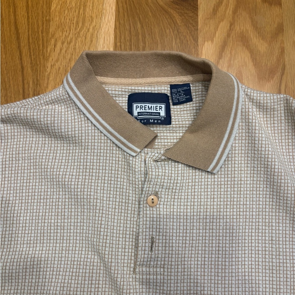 Premier Men's Checkered Tan Polo Shirt